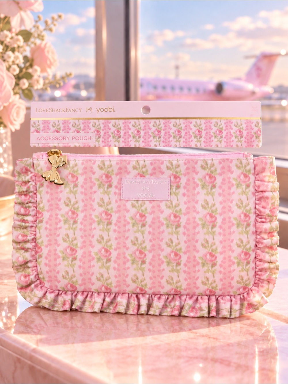 NWT LoveShackFancy x Yoobi Blooming Heirloom Ruffle Accessory Pouch